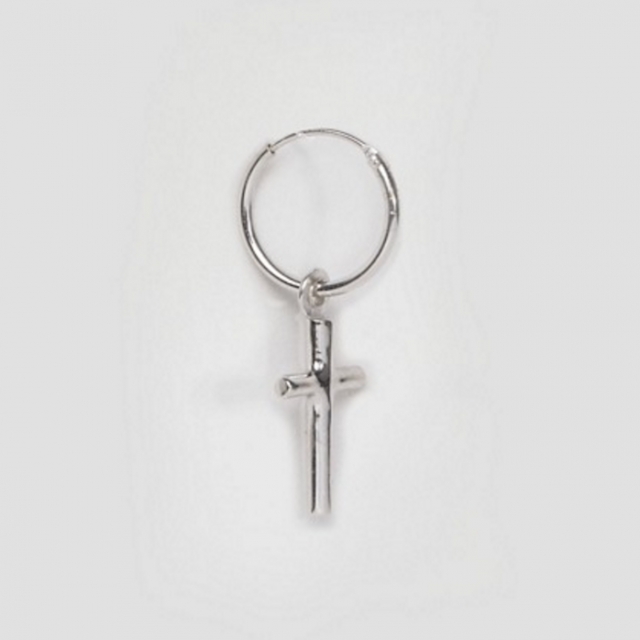 Serge De Nimes English Hallmarked 950 Cross Hoop Earring In Solid Silver