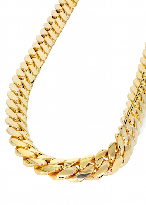 Solid Mens Miami Cuban Link Chain 10K Yellow Gold