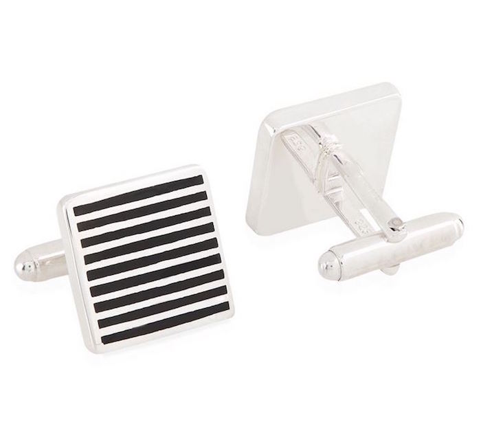 Carrs Striped Square Enamelled Sterling Silver Cufflinks