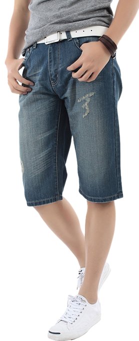 Chouyatou Men's Daily Wear Knee Length Cut-Off Jeans