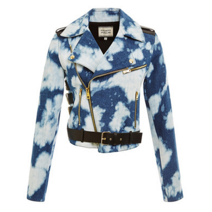 FAUSTO PUGLISI Tie Dye Denim Jacket With Leather Inlay