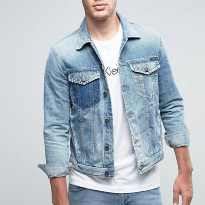 Calvin Klein Jeans Denim Jacket with Distressing | Blingby