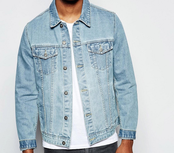 ASOS Denim Jacket in Slim Fit in Mid Blue Wash | Blingby