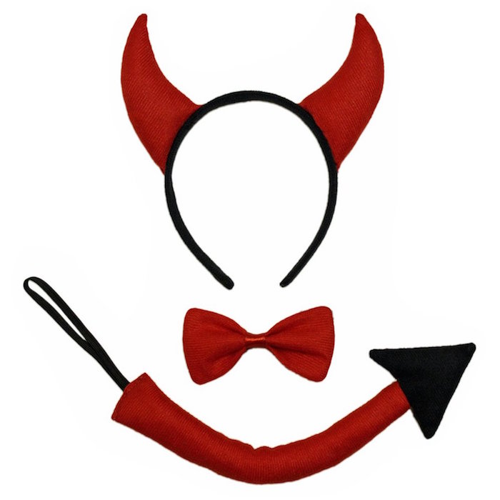Red Devil Horns, Tail, & Bow Tie Costume Set ~ Halloween Costume Kit
