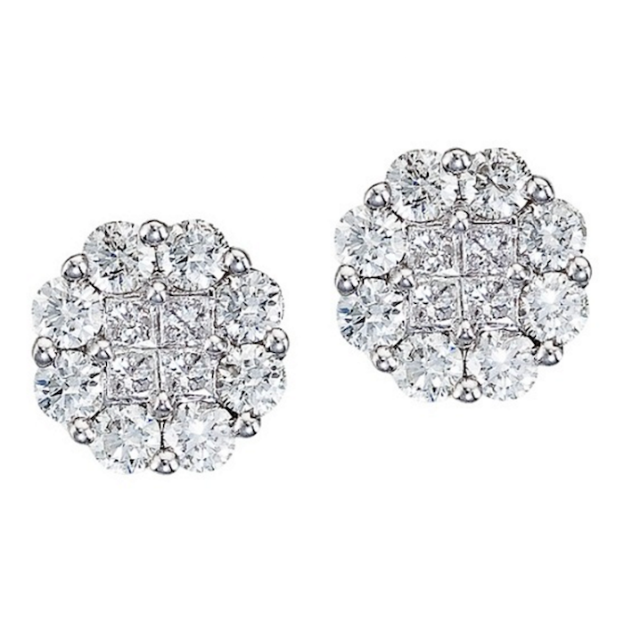 Diamond Clusters Flower Stud Earrings in 14k White Gold (1.00 ctw)