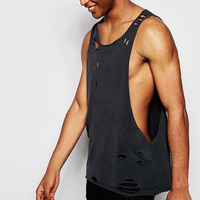 ASOS Sleeveless T-Shirt With Distressed Finish And Dropped Armhole