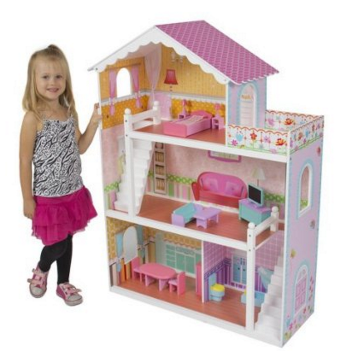 Best Choice Products® Children's Wooden Dollhouse Big Wood Doll House Pink Fashion With Furniture