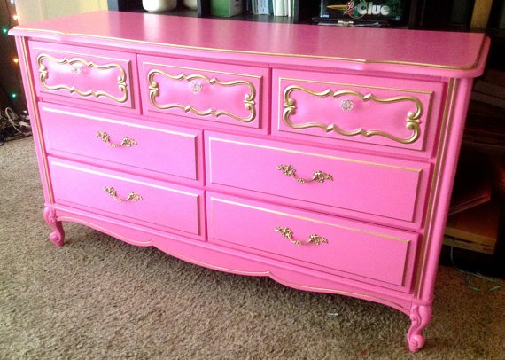 Pink And Gold French Provincial Dresser And Nightstand Set