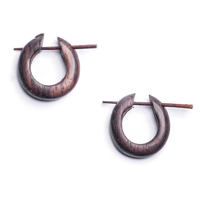 81stgeneration Wood Brown Handmade Small Round Tribal Earrings