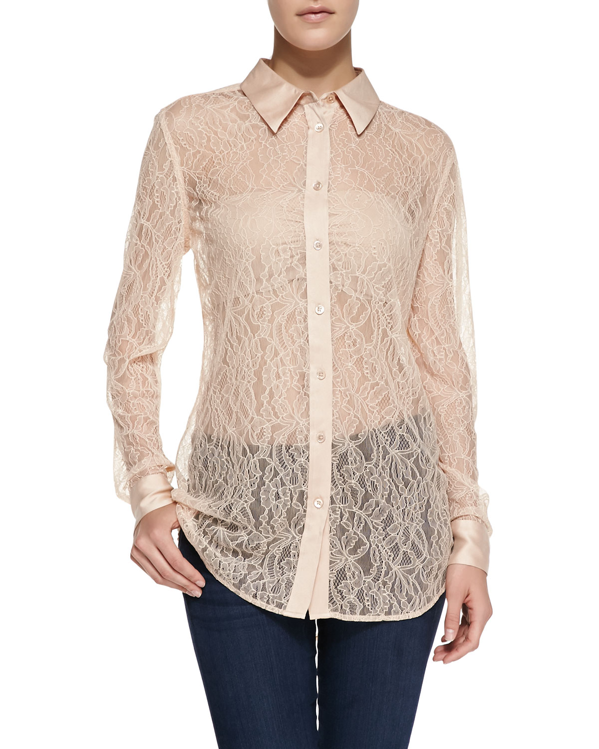 Equipment Reese Clean Long-Sleeve Lace Blouse