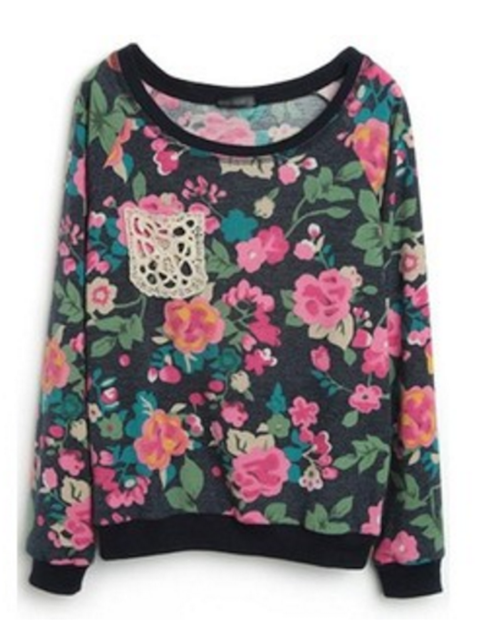Floral Print Round Neck Pullover