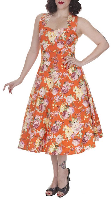 Orange Floral Print 50's Dress