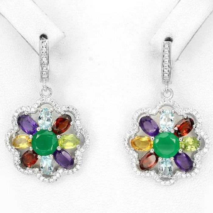 Gorgeous Bold Multi-Colored Gemstone Flower Earrings