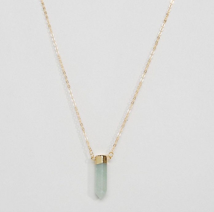 Reclaimed Vintage Stone Bullet Necklace In Gold/Green