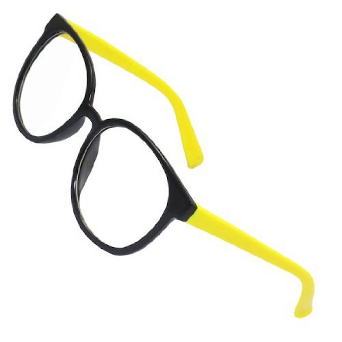 Ladies Black Circular Frame Yellow Arm Full Rim Spectacles