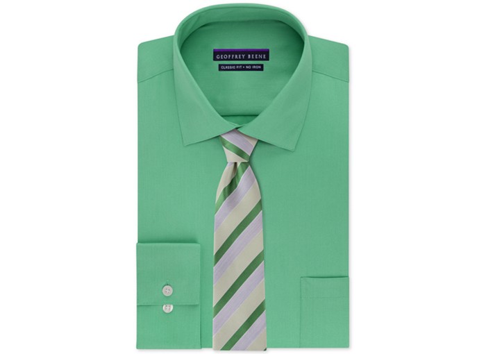Geoffrey Beene Non-Iron Sateen Solid Dress Shirt & Stripe-of-the-Moment Tie