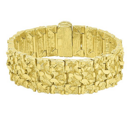 Mens Classic 22.5mm Heavy Plated 14k Yellow Gold Thick Wide Nugget Link Bracelet