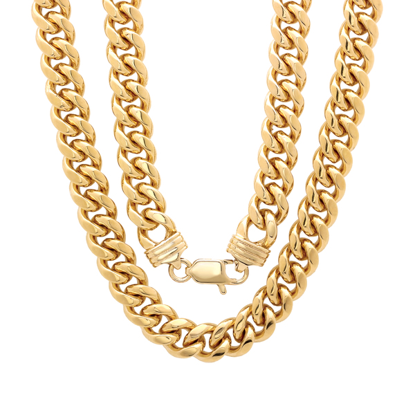 Sterling Essentials 14k Gold Overlay 9mm Men's Cuban Link Chain (22-30 inches)