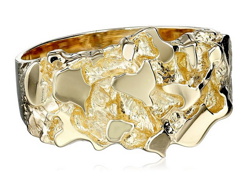 Men's 14k Solid Yellow Gold Nugget Diamond-Cut Ring