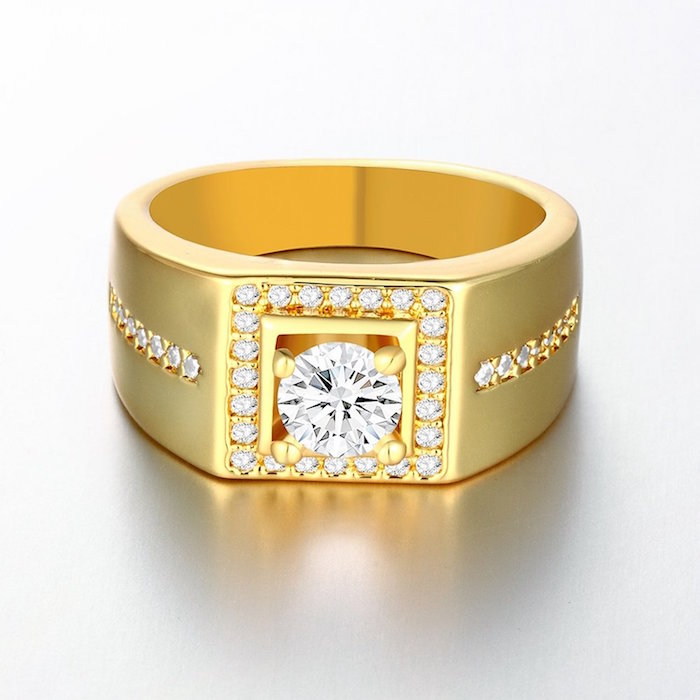 Geminis Gentleman Square Gold Plated Cubic Zirconia Wide Band Rings(8/9/10 sizes)