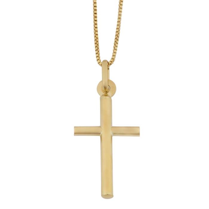 Fremada 18k Yellow Gold Italian Cross Pendant on Complementary Box Chain Necklace 