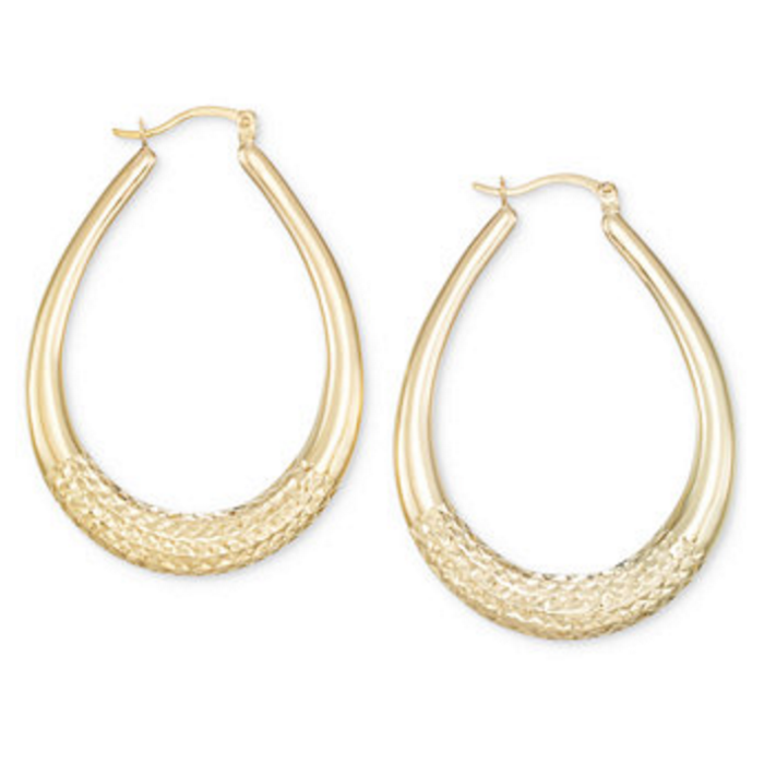Large Patterned Teardrop Shape Hoop Earrings in 14k Gold Vermeil