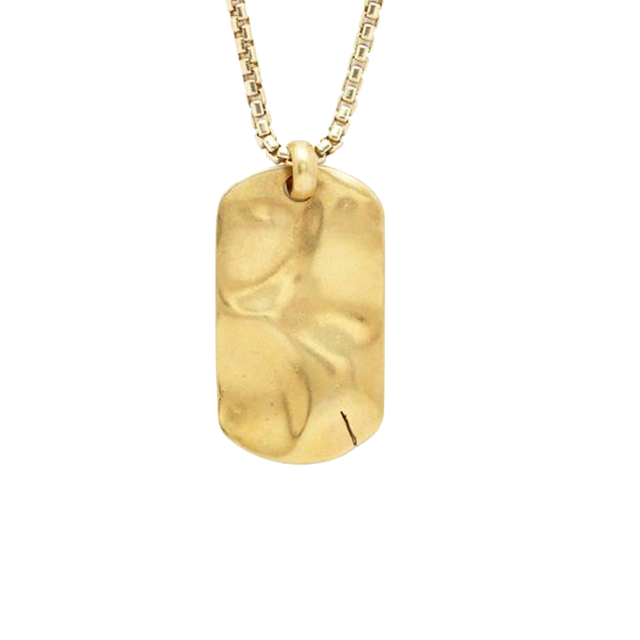 Degs & Sal Gold Hammered Dog Tag Necklace