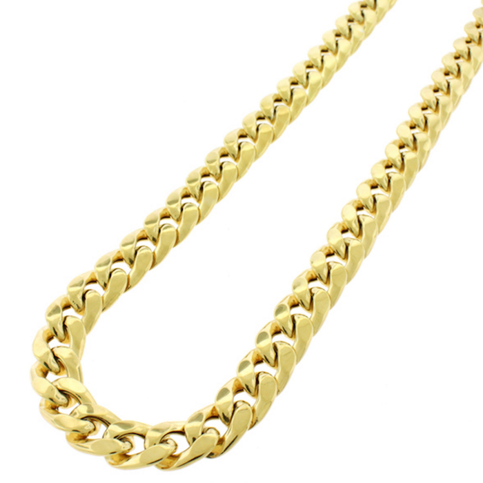.925 Sterling Silver Hollow Miami Cuban Curb Link Gold Plated Necklace Chain 10mm