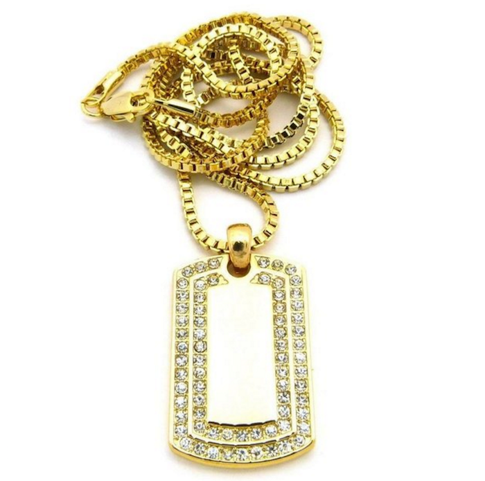 Bitter Sweet Store Mens New Iced Out Hip Hop Gold Dog Tag Pendant 2mm 24\