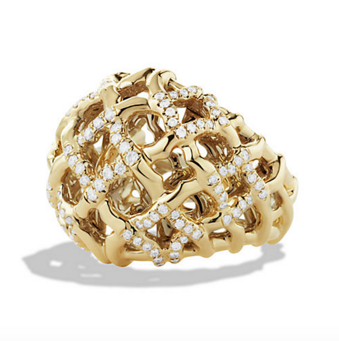 David Yurman Venetian Quatrefoil Dome Ring with Diamonds in Gold