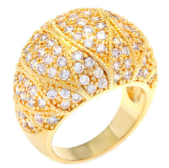Kate Bissett 14K Gold Overlay Pave Cubic Zirconia Dome Cocktail Ring