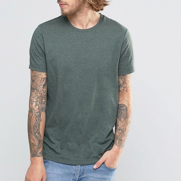 ASOS T-Shirt With Crew Neck In Green Marl