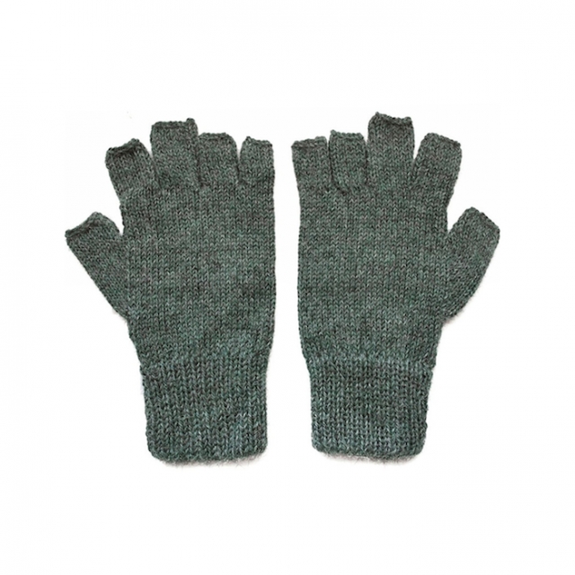 100% Alpaca Wool Knit Fingerless Gloves - Emerald Green
