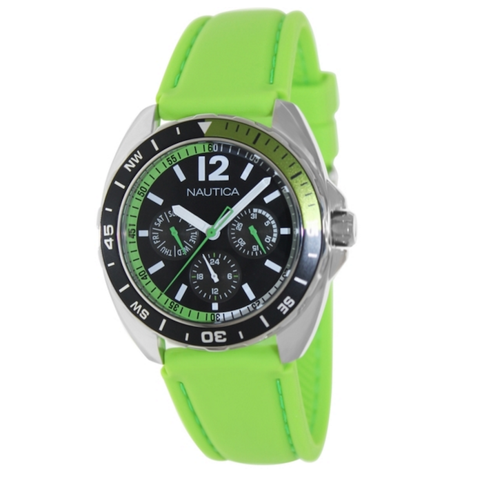 Nautica Men's Sport Ring Green Silicone Strap Black Dial Watch