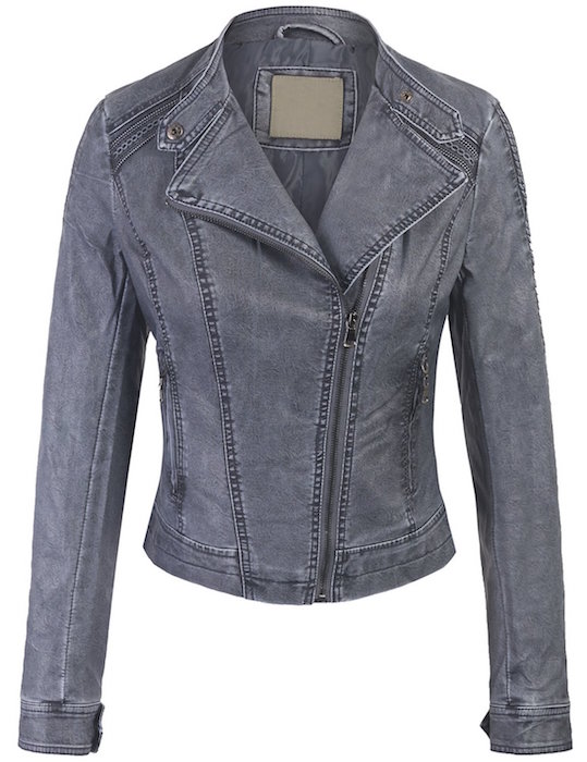 BOHENY Womens Faux PU Leather Zip Up Everyday Bomber Jacket