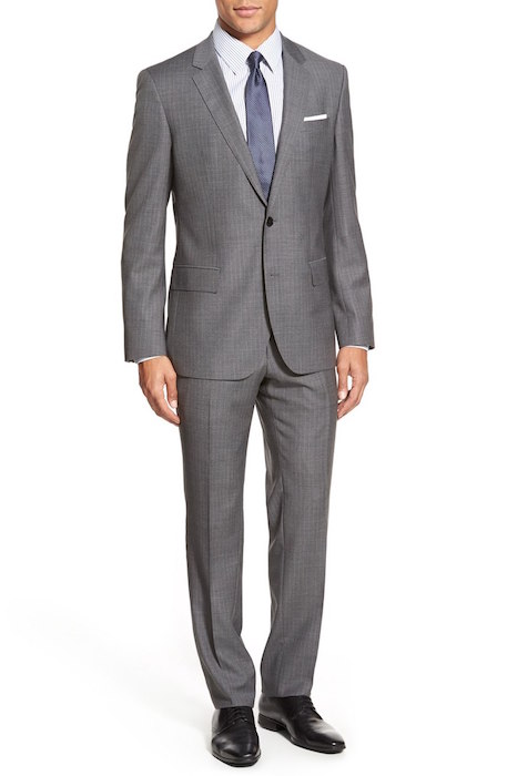 BOSS 'Huge/Genius' Gray Trim Fit Stripe Wool Suit