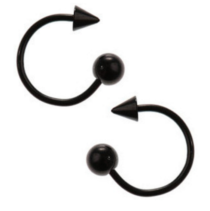 Black Edgy Spike Half Hoop Earrings