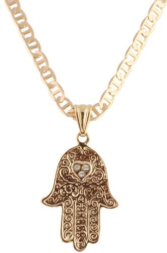 Gold Filled Hamsa With Stoned Heart Pendant With A 19.5 Inch Valentino Chain Necklace