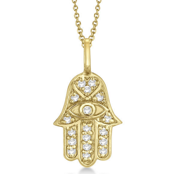 Diamond Hamsa Pendant Necklace 14k Yellow Gold (0.16ct) | Blingby