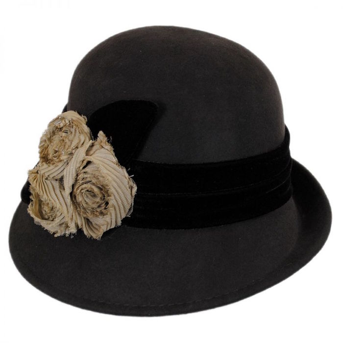 Chiffon Flowers Wool Cloche Hat