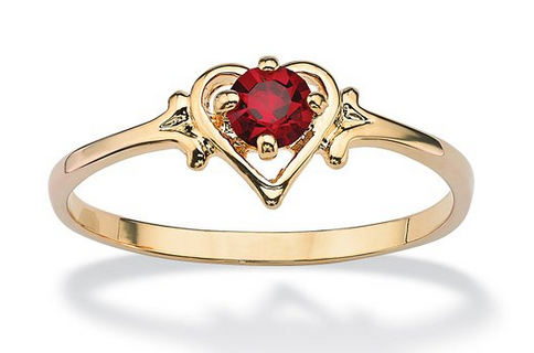 Oval-Cut Birthstone Heart-Shaped Ring In 14K Gold-Plated - July - Simulated Rub