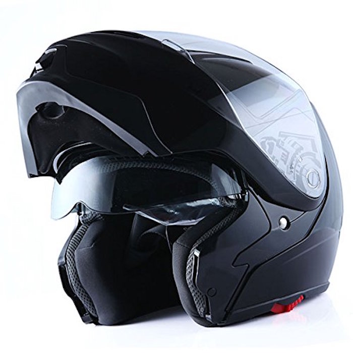 1Storm Motorcycle Street Bike Modular/Flip up Dual Visor Sun Shield Full Face Helmet Glossy Black