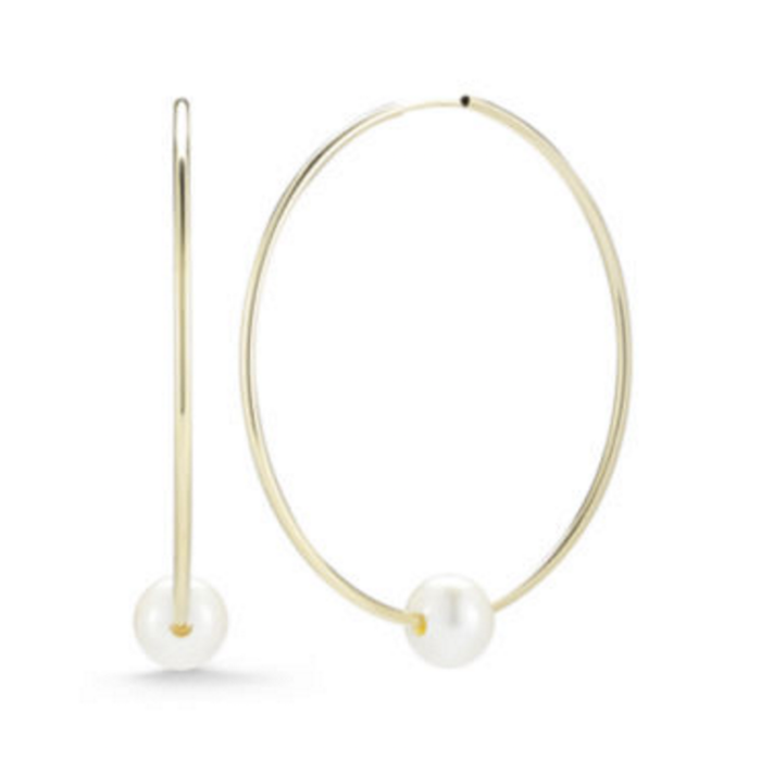 Cultured Freshwater Pearl 10K Yellow Gold Endless Wire Hoop Earrings
