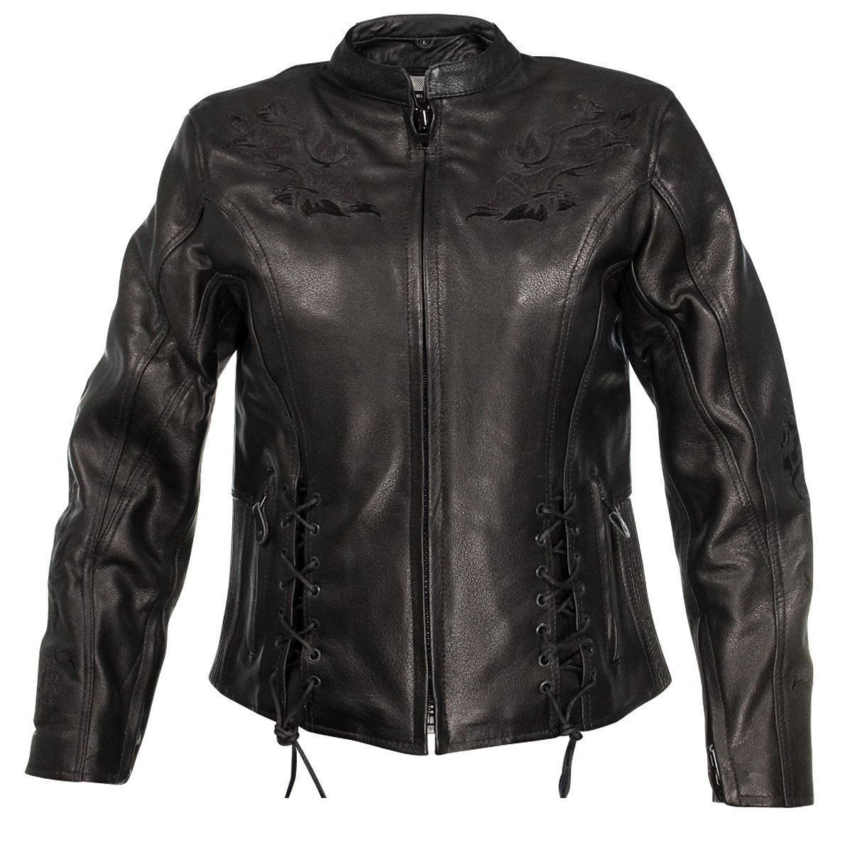 Xelement Womens Embroidered Steer Head Flower Motorcycle Leather Jacket 