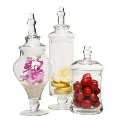 Designer Clear Glass Apothecary Jars (3 Piece Set) Decorative Weddings Candy Buffet