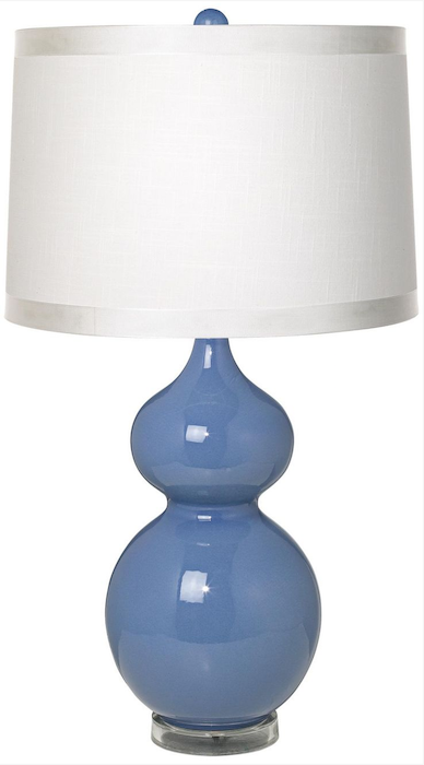 White Drum Shade, Double Gourd, Slate Blue Ceramic Table Lamp