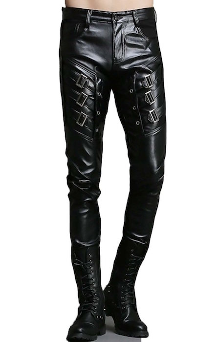 Mens Faux Leather Pants Long Skinny Sports Leather Trousers