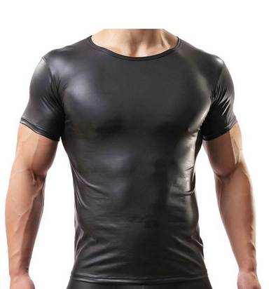 Cedir Men's Leather Like Short Undershirt Muscle Shirt