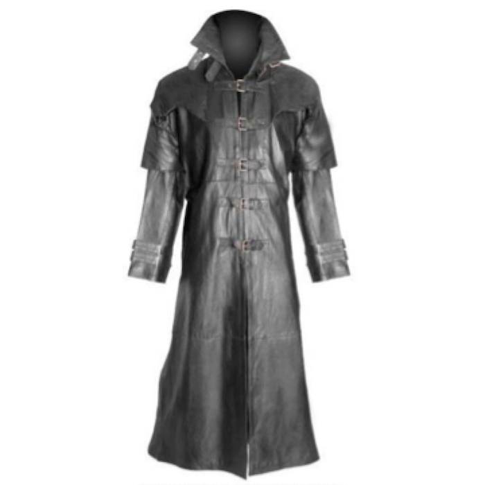 BLACK LEATHER TRENCH COAT STEAMPUNK