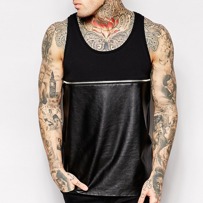 ASOS Longline Tank With Zip Detail And Faux Leather Panel